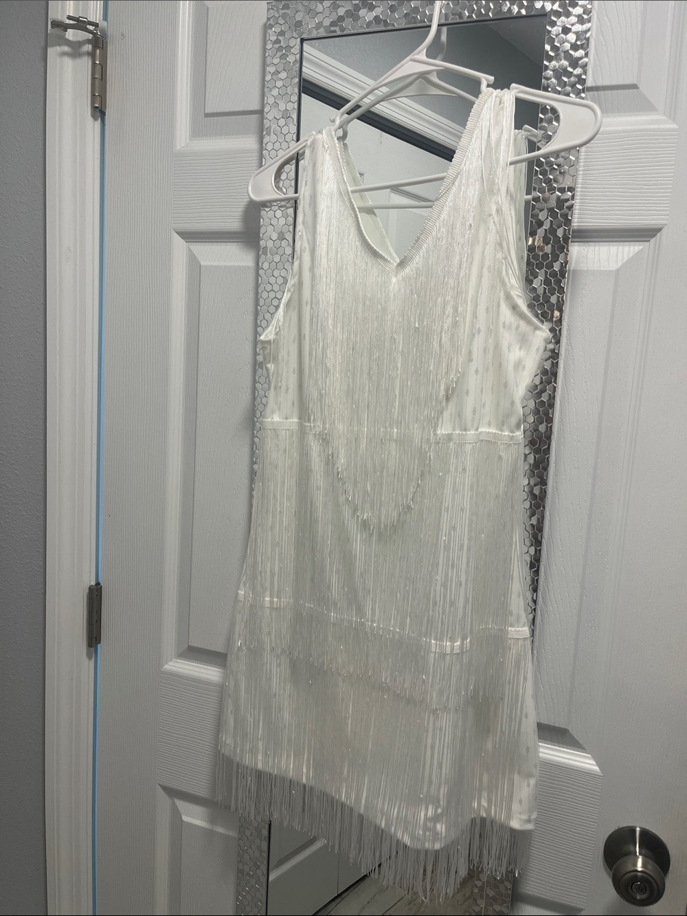 Amazon White Fringe V-Neck Mini Dress